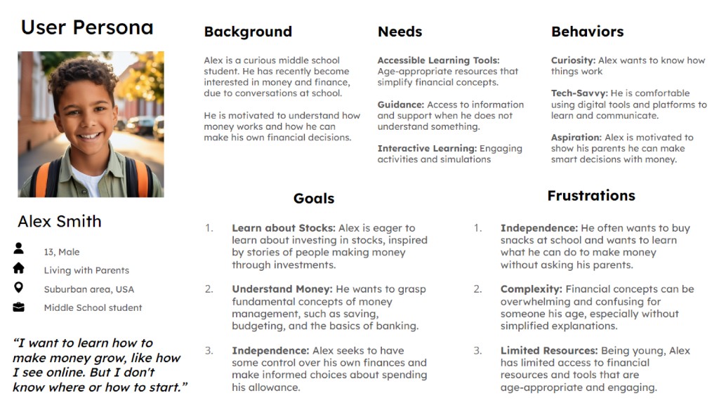 Kinvest user persona: Alex Smith